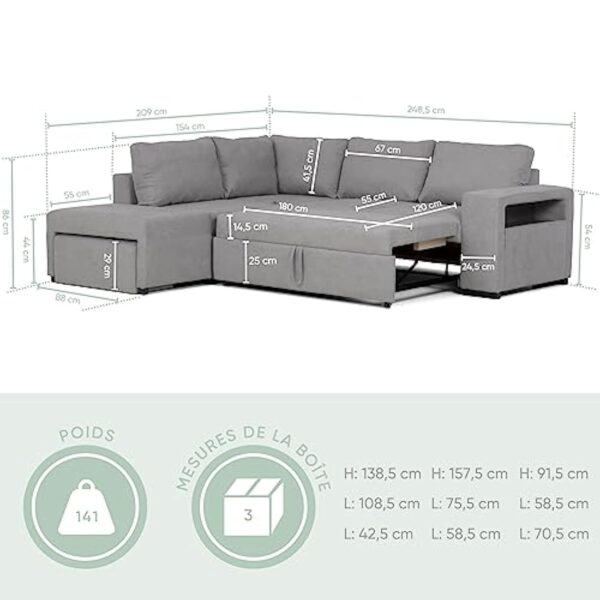 BUDWING Zurie Canapé d'angle en L Convertible Reversible 3 4 et 5 Places Chaise Longue Droit ou Gauche avec Pouf 2 Coffres et Étagère Salon Décoration Maison – Image 4