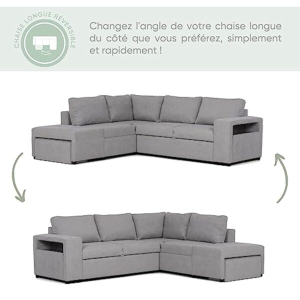 BUDWING Zurie Canapé d'angle en L Convertible Reversible 3 4 et 5 Places Chaise Longue Droit ou Gauche avec Pouf 2 Coffres et Étagère Salon Décoration Maison – Image 5