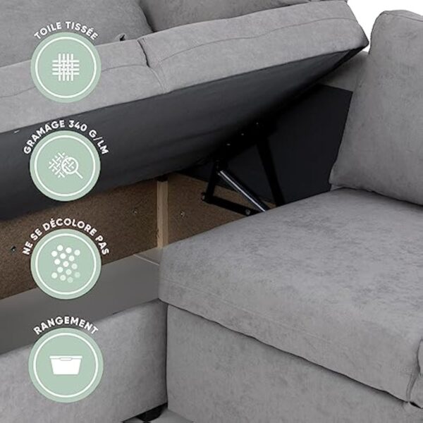 BUDWING Zurie Canapé d'angle en L Convertible Reversible 3 4 et 5 Places Chaise Longue Droit ou Gauche avec Pouf 2 Coffres et Étagère Salon Décoration Maison – Image 10