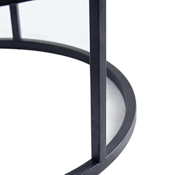 BenyLed Lot de 2 Tables Basses Gigognes (Imitation Marbre), Table de Salon Ronde, Grand: 60 x 60 x 45 cm et Petit : 40 x 40 x 35 cm (Blanc/Noir) – Image 7