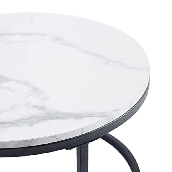 BenyLed Lot de 2 Tables Basses Gigognes (Imitation Marbre), Table de Salon Ronde, Grand: 60 x 60 x 45 cm et Petit : 40 x 40 x 35 cm (Blanc/Noir) – Image 8