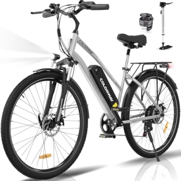 COLORWAY Velo electrique, ebike de 28 Pouces pour hommes et femmes, vélo électrique de ville avec au lithium amovible 36V 15Ah, 7 vitesses avec moteur 250W, écran intelligent, autonomie de 45 à 100 km