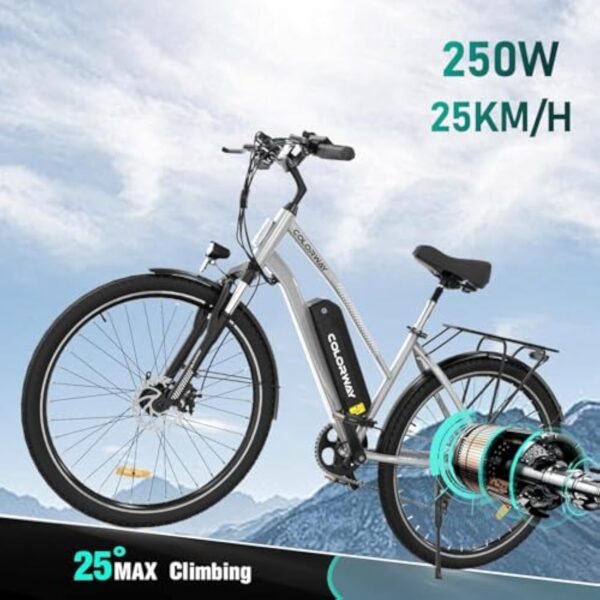 COLORWAY Velo electrique, ebike de 28 Pouces pour hommes et femmes, vélo électrique de ville avec au lithium amovible 36V 15Ah, 7 vitesses avec moteur 250W, écran intelligent, autonomie de 45 à 100 km – Image 3