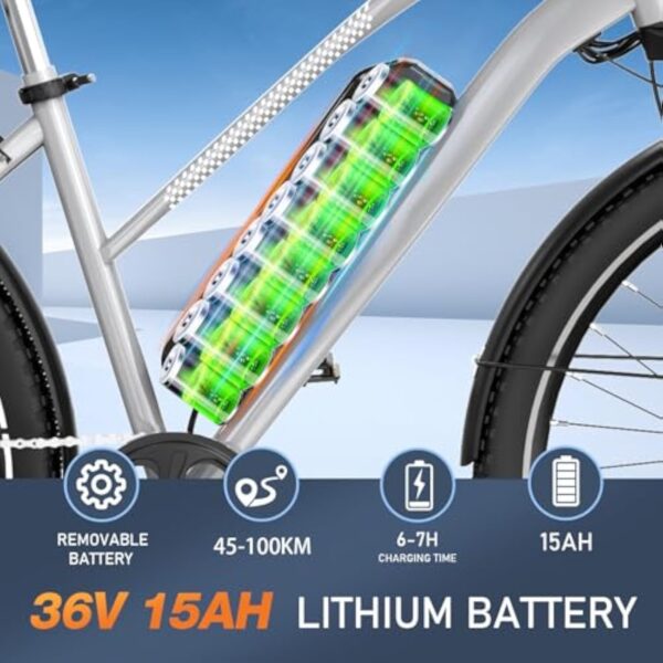 COLORWAY Velo electrique, ebike de 28 Pouces pour hommes et femmes, vélo électrique de ville avec au lithium amovible 36V 15Ah, 7 vitesses avec moteur 250W, écran intelligent, autonomie de 45 à 100 km – Image 4