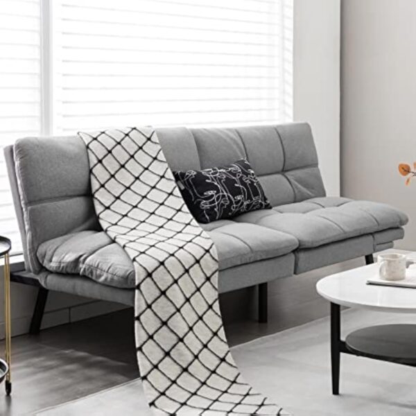 COSTWAY Canapé-Lit Convertible 5 en 1 avec Dossier et Accoudoirs Réglables, Canapé Futon 3 Places en Mousse à Mémoire, Pieds Métalliques, pour Petits Appartements, Salon, Bureau, Charge 273 kg (Gris) – Image 3