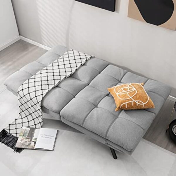 COSTWAY Canapé-Lit Convertible 5 en 1 avec Dossier et Accoudoirs Réglables, Canapé Futon 3 Places en Mousse à Mémoire, Pieds Métalliques, pour Petits Appartements, Salon, Bureau, Charge 273 kg (Gris) – Image 5