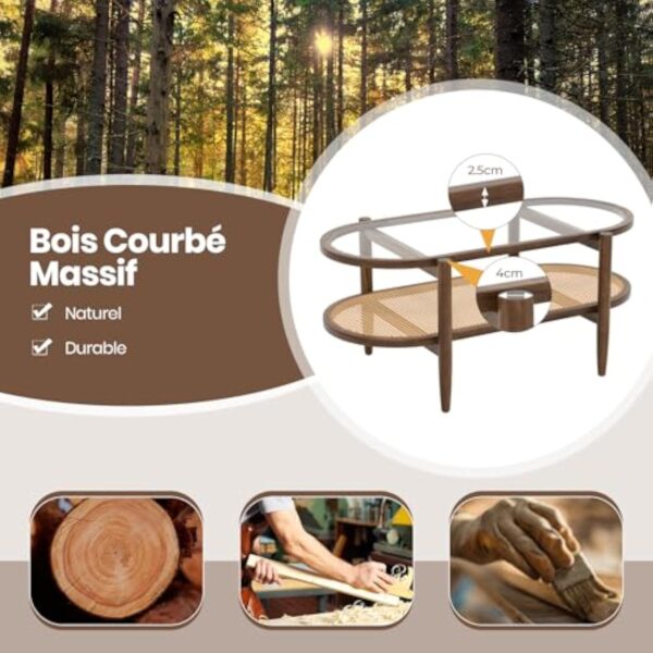 COSTWAY Table Basse Bois, Table Basse Salon Ovale, Cadre en Bois Courbé, Design Cannage en Rotin PE, Table Salon pour Salon, 90x50x45cm – Image 5