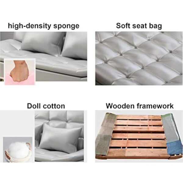 Canapé-lit convertible avec grand espace de rangement, réglable 3 positions d'inclinaison, canapé-lit en tissu de cuir pour salon, chambre à coucher – Image 7