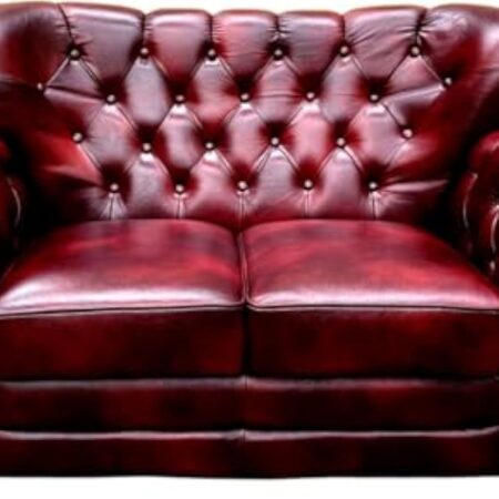 Casa Padrino canapé 2 Places Chesterfield de Luxe en Cuir Bordeaux Rouge - Canapé de Salon en Cuir véritable - Meubles de Salon Chesterfield