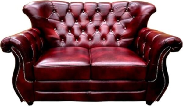Casa Padrino canapé 2 Places Chesterfield de Luxe en Cuir Bordeaux Rouge - Canapé de Salon en Cuir véritable - Meubles de Salon Chesterfield – Image 2