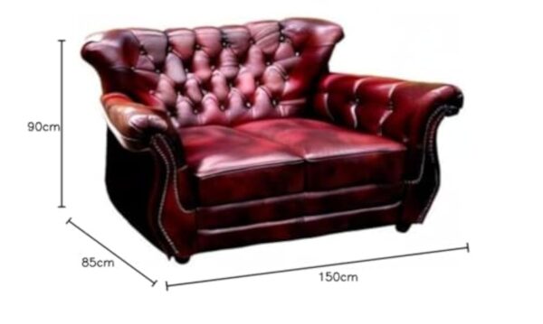 Casa Padrino canapé 2 Places Chesterfield de Luxe en Cuir Bordeaux Rouge - Canapé de Salon en Cuir véritable - Meubles de Salon Chesterfield – Image 3