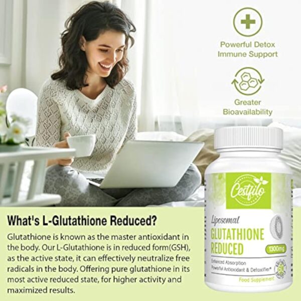 Cestfilo Liposomal Glutathion Réduit 1300 mg, Forme Active L Glutathion Réductase (GSH), Puissant Antioxydant pour une Protection Cellulaire Optimale (60 unité (Lot de 1)) – Image 6