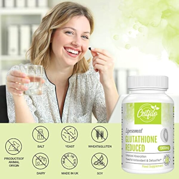 Cestfilo Liposomal Glutathion Réduit 1300 mg, Forme Active L Glutathion Réductase (GSH), Puissant Antioxydant pour une Protection Cellulaire Optimale (60 unité (Lot de 1)) – Image 7