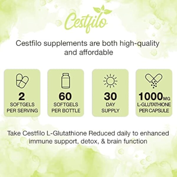 Cestfilo Liposomal Glutathion Réduit 1300 mg, Forme Active L Glutathion Réductase (GSH), Puissant Antioxydant pour une Protection Cellulaire Optimale (60 unité (Lot de 1)) – Image 8