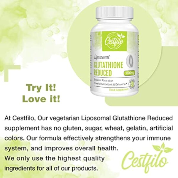 Cestfilo Liposomal Glutathion Réduit 1300 mg, Forme Active L Glutathion Réductase (GSH), Puissant Antioxydant pour une Protection Cellulaire Optimale (60 unité (Lot de 1)) – Image 9