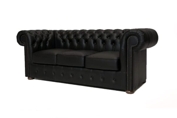 Chesterfield Canapé Classe Cuir | 3 places | Délai de livraison de 2 à 4 semaines (Noir mat) – Image 2