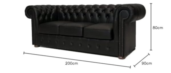 Chesterfield Canapé Classe Cuir | 3 places | Délai de livraison de 2 à 4 semaines (Noir mat) – Image 7