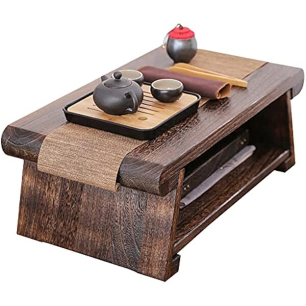 Coffee Tables Table de Bout, Table Basse à 2 Niveaux avec étagère de Rangement, Table à thé Japonaise rétro, Table Tatami pour Salon, Baie vitrée (Color : Dark Brown, Size : 50 * 30 * 20cm)