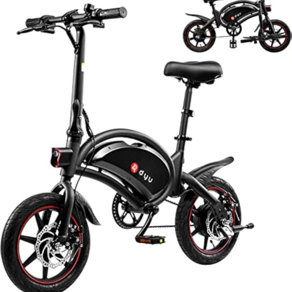 DYU Vélo Électrique Pliable,14 Pouces Vélo Électrique Portable,Smart E-Bike avec 3 Modes de Conduite, Pédalage Assisté, Hauteur Réglable, Portable Compact, Adulte Unisexe