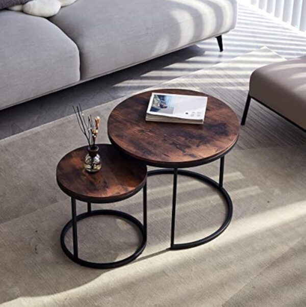 EGOONM Lot de 2 Tables Basses Gigognes, Tables Basses Rondes Modernes pour Le Salon, Le Balcon et Le Bureau, Tables D'appoint (Vintage Noir)