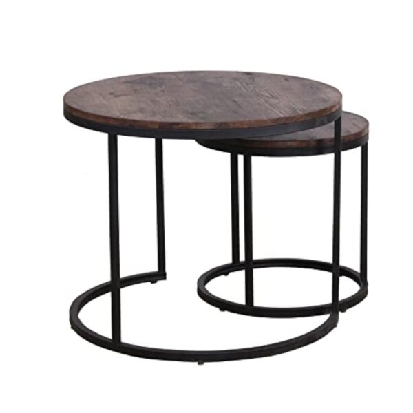 EGOONM Lot de 2 Tables Basses Gigognes, Tables Basses Rondes Modernes pour Le Salon, Le Balcon et Le Bureau, Tables D'appoint (Vintage Noir) – Image 3