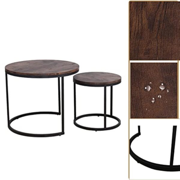 EGOONM Lot de 2 Tables Basses Gigognes, Tables Basses Rondes Modernes pour Le Salon, Le Balcon et Le Bureau, Tables D'appoint (Vintage Noir) – Image 4