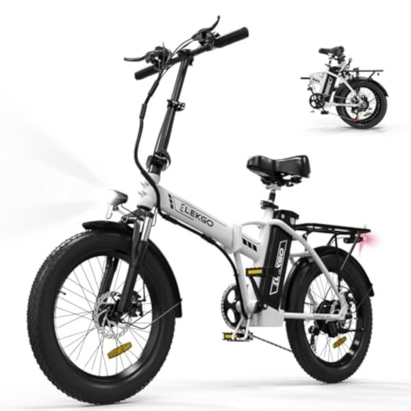 ELEKGO Vélo électrique 20" Gros Pneu 3.0 vélo électrique 36V12Ah Batterie vélo Pliant, 7 Vitesses Transmission vélo de Ville, Moteur 250W VTT pour Adultes