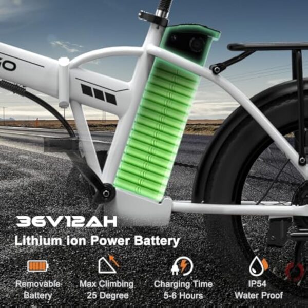 ELEKGO Vélo électrique 20" Gros Pneu 3.0 vélo électrique 36V12Ah Batterie vélo Pliant, 7 Vitesses Transmission vélo de Ville, Moteur 250W VTT pour Adultes – Image 3