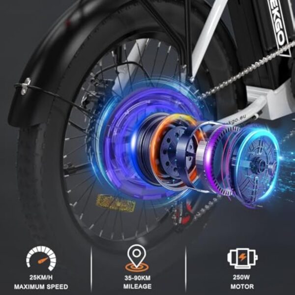 ELEKGO Vélo électrique 20" Gros Pneu 3.0 vélo électrique 36V12Ah Batterie vélo Pliant, 7 Vitesses Transmission vélo de Ville, Moteur 250W VTT pour Adultes – Image 4