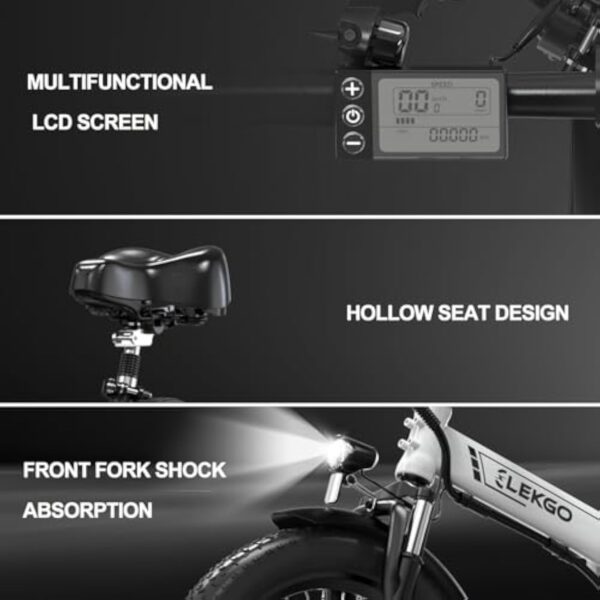 ELEKGO Vélo électrique 20" Gros Pneu 3.0 vélo électrique 36V12Ah Batterie vélo Pliant, 7 Vitesses Transmission vélo de Ville, Moteur 250W VTT pour Adultes – Image 7