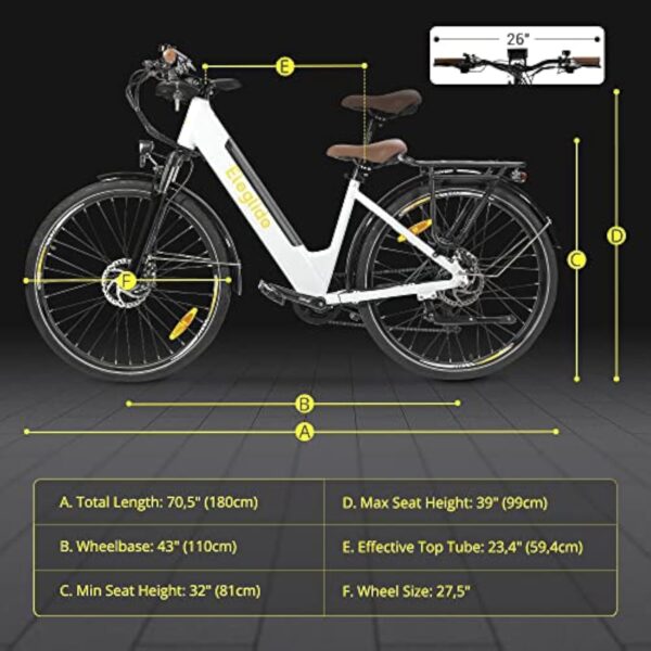 Eleglide Vélos électriques T1 Step-Thru, Vélo électrique de 27,5 Pouces,Batterie 36V 12,5Ah, écran LCD,Shimano 7 Vitesses, E-Bike Urbain pour Adulte Homme Femme, VTC – Image 8