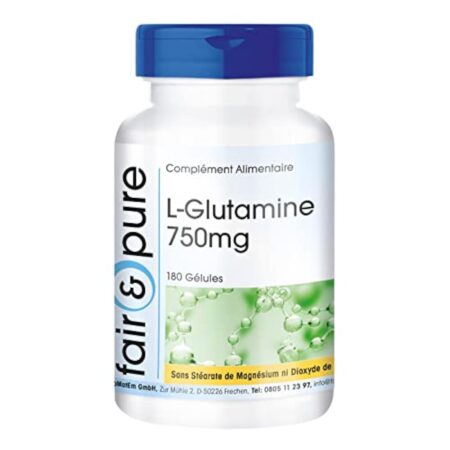 Fair & Pure® - L-Glutamine 750mg - avec 2250mg de L-Glutamine par dose journalière - végan - 180 gélules