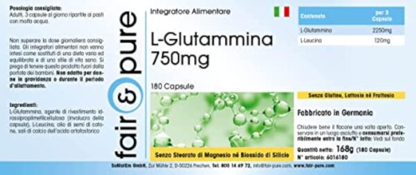 Fair & Pure® - L-Glutamine 750mg - avec 2250mg de L-Glutamine par dose journalière - végan - 180 gélules – Image 7
