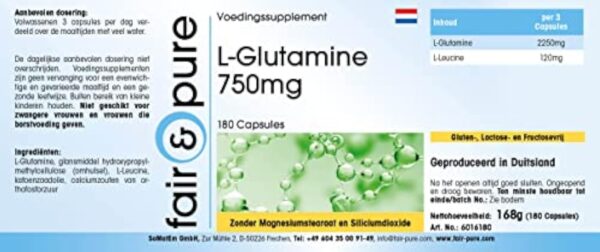 Fair & Pure® - L-Glutamine 750mg - avec 2250mg de L-Glutamine par dose journalière - végan - 180 gélules – Image 8