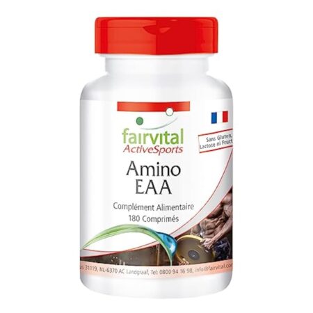 Fairvital | Amino EAA - 180 comprimés - acides aminés essentiels - phénylalanine, tryptophane, thréonine, lysine, valine, méthionine, leucine et isoleucine - 100% végan- Made in Germany