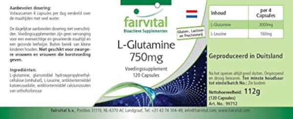 Fairvital | L-glutamine 750 mg VEGAN - dose élevée - 120 capsules - forme libre de l'acide aminé – Image 8