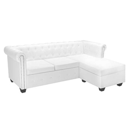 Festnight Canapé d'angle Convertible | canapé Moderne | Canapé Chesterfield en Forme de L Cuir synthétique Blanc