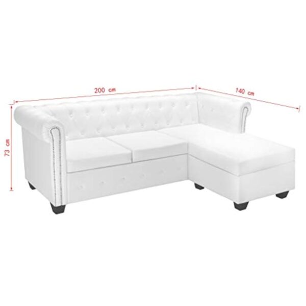 Festnight Canapé d'angle Convertible | canapé Moderne | Canapé Chesterfield en Forme de L Cuir synthétique Blanc – Image 3