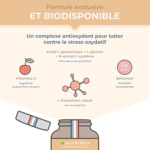 GLUTATHION - Réduit à 98% - Formule avec Précurseurs dont NAC + Vitamine C - Renforce l'Immunité, Antioxydant - Anti-âge, Peau Illuminée - 90 Gélules Vegan - Nutrimea - Fabriqué en France – Image 5