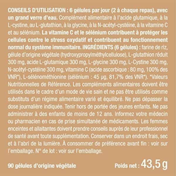 GLUTATHION - Réduit à 98% - Formule avec Précurseurs dont NAC + Vitamine C - Renforce l'Immunité, Antioxydant - Anti-âge, Peau Illuminée - 90 Gélules Vegan - Nutrimea - Fabriqué en France – Image 9