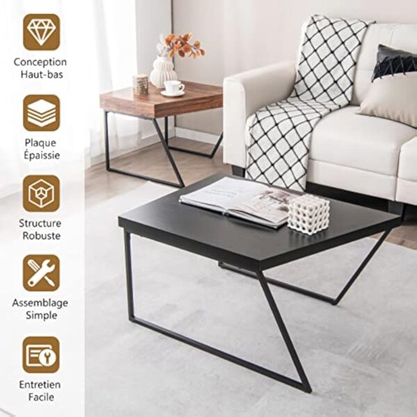 GOPLUS Tables Basses Bois MDF, 2 en 1 Table Basse Gigogne Industriel Vintage,2 Petites Tables Basses Salon Charge Max.90KG pour Chambre, Bureau 120x60x46CM – Image 4