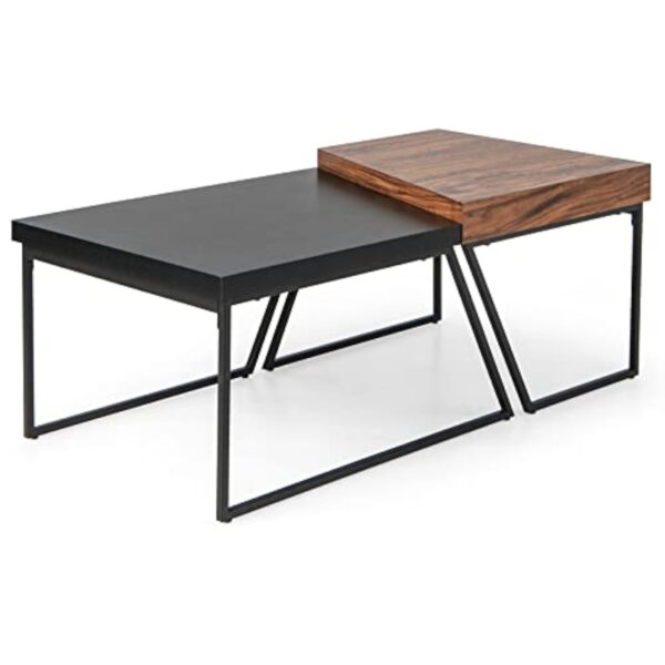GOPLUS Tables Basses Bois MDF, 2 en 1 Table Basse Gigogne Industriel Vintage,2 Petites Tables Basses Salon Charge Max.90KG pour Chambre, Bureau 120x60x46CM – Image 9