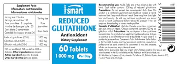 Glutathione Réduit (GSH) 1000 mg Par Jour - Antioxidant - Tripeptide Formé des Acides Aminés Cystéine, Acide Glutamique et Glycine - Enrichi à la Vitamine C - Vegan - Sans Gluten - Supersmart – Image 6