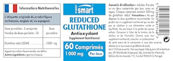 Glutathione Réduit (GSH) 1000 mg Par Jour - Antioxidant - Tripeptide Formé des Acides Aminés Cystéine, Acide Glutamique et Glycine - Enrichi à la Vitamine C - Vegan - Sans Gluten - Supersmart – Image 7