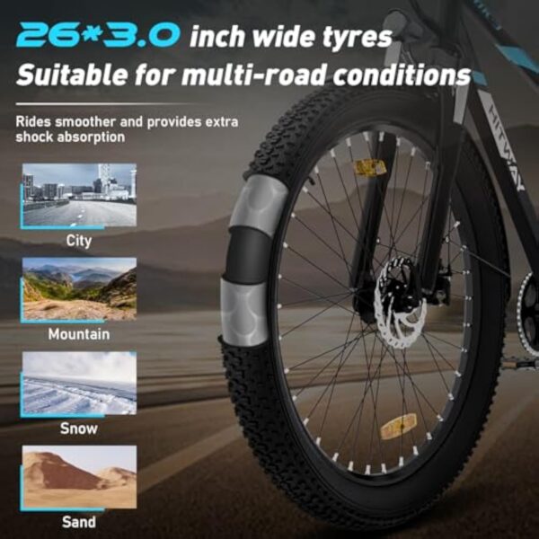 HITWAY Vélo électrique, 26*3.0 Pouces Ebike 250W Moteur Velo Electrique,VTT Batterie Lithium Amovible 48V/15Ah, 7 Vitesses Vélo de Ville Velo Hollandais Femme Bicyclette Adulte ebike,jusqu'à 50-120km – Image 4