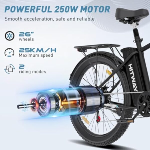 HITWAY Vélo électrique, 26*3.0 Pouces Ebike 250W Moteur Velo Electrique,VTT Batterie Lithium Amovible 48V/15Ah, 7 Vitesses Vélo de Ville Velo Hollandais Femme Bicyclette Adulte ebike,jusqu'à 50-120km – Image 5
