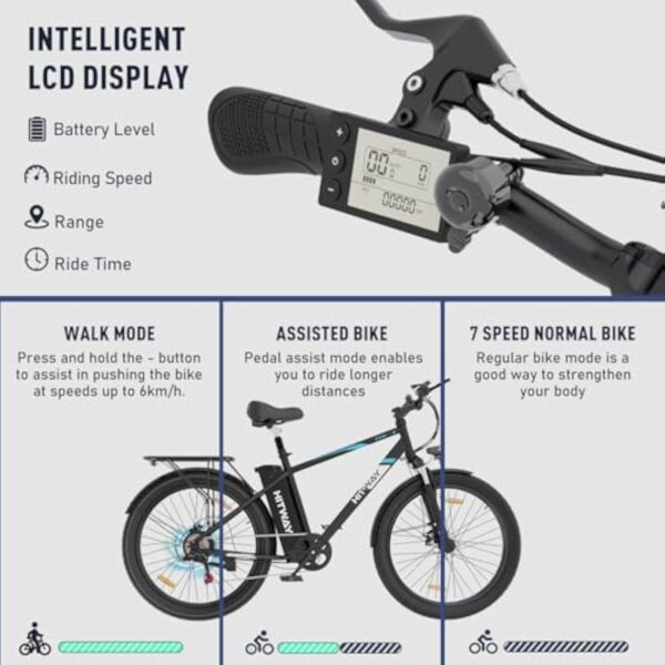 HITWAY Vélo électrique, 26*3.0 Pouces Ebike 250W Moteur Velo Electrique,VTT Batterie Lithium Amovible 48V/15Ah, 7 Vitesses Vélo de Ville Velo Hollandais Femme Bicyclette Adulte ebike,jusqu'à 50-120km – Image 7