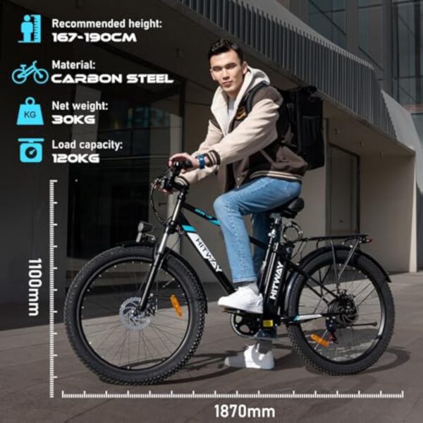 HITWAY Vélo électrique, 26*3.0 Pouces Ebike 250W Moteur Velo Electrique,VTT Batterie Lithium Amovible 48V/15Ah, 7 Vitesses Vélo de Ville Velo Hollandais Femme Bicyclette Adulte ebike,jusqu'à 50-120km – Image 8