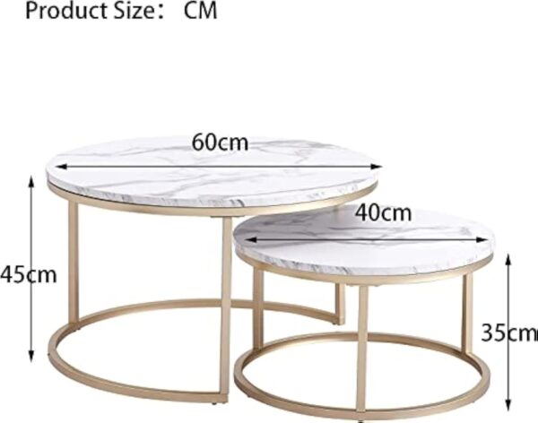 HJhomeheart Lot de 2 Tables d'appoint Rondes, Table Basse, Grande : 60 x 60 x 45 cm ; Petite : 40 x 40 x 35 cm, Blanc et Or – Image 5