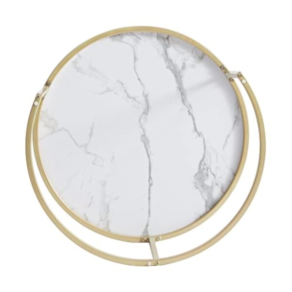 HJhomeheart Lot de 2 Tables d'appoint Rondes, Table Basse, Grande : 60 x 60 x 45 cm ; Petite : 40 x 40 x 35 cm, Blanc et Or – Image 6